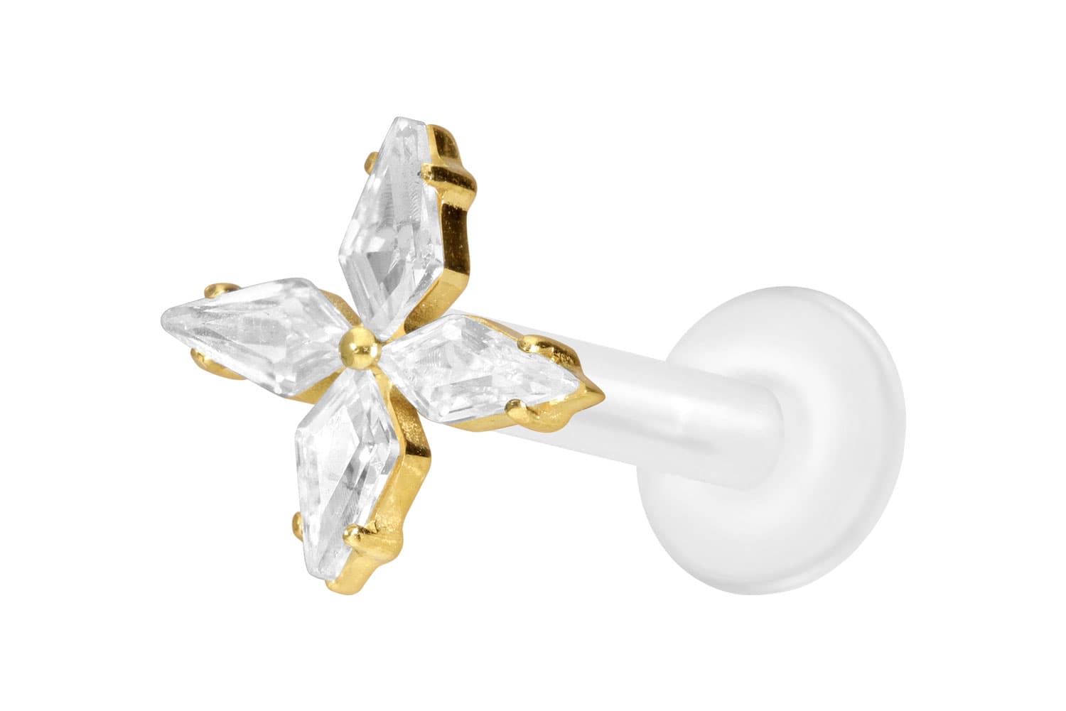 PTFE Labret Piercing mit Innengewinde + Titan-Aufsatz KRISTALLSTERN